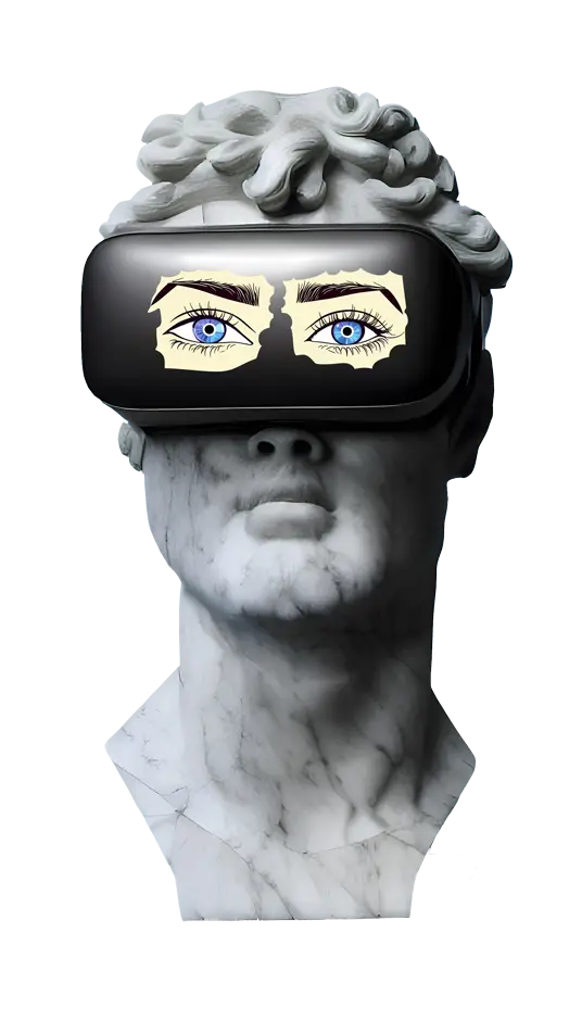Busto classico con un visore per la realtà virtuale