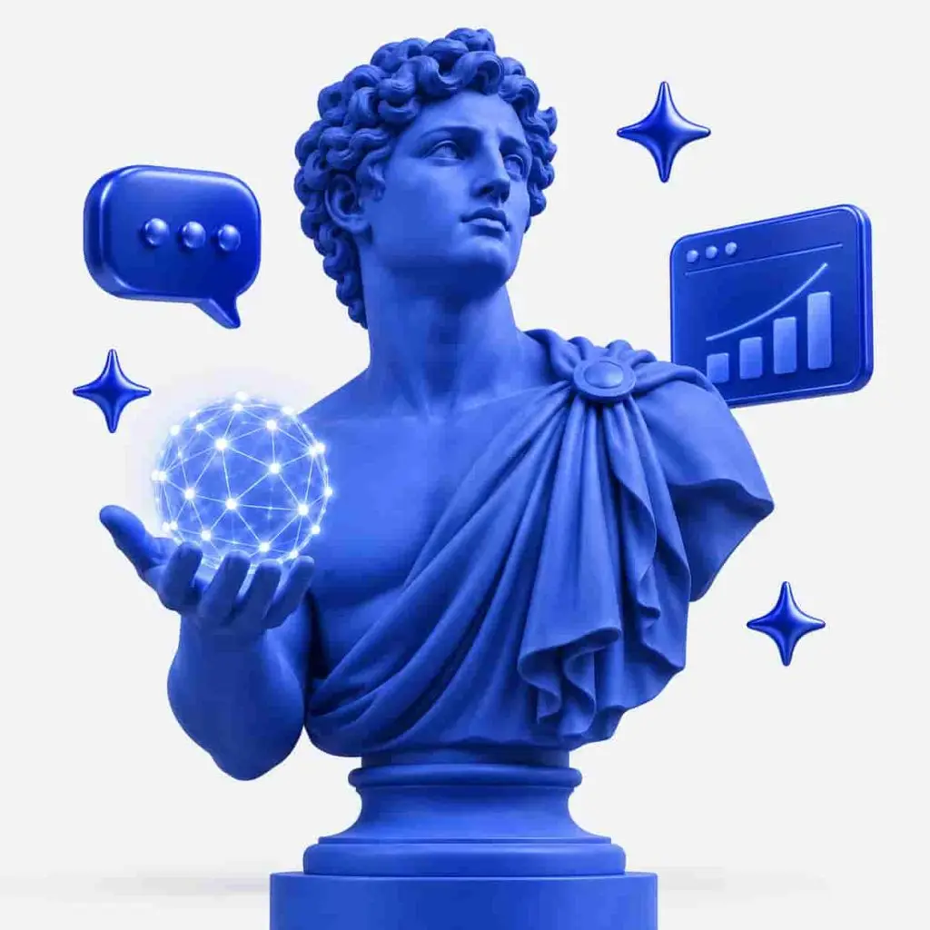 Statua classica con elementi digitali: i crawler AI che leggono i siti web